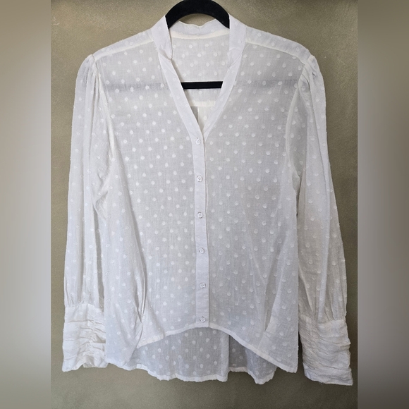 Handmade!! White Sheer Polka Dot Blouse, Size S - Picture 2 of 6